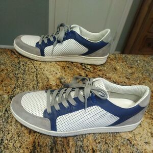 Rare Emporio Armani 12.5 US men X4X054 XB823 White Navy Blue Gray suede shoes